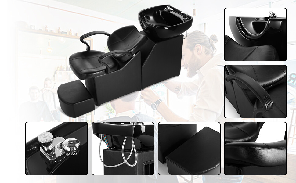 Shampoo Backwash Barber Chair Ceramic Bowl Sink Beauty Spa Salon W/Foot Pedal