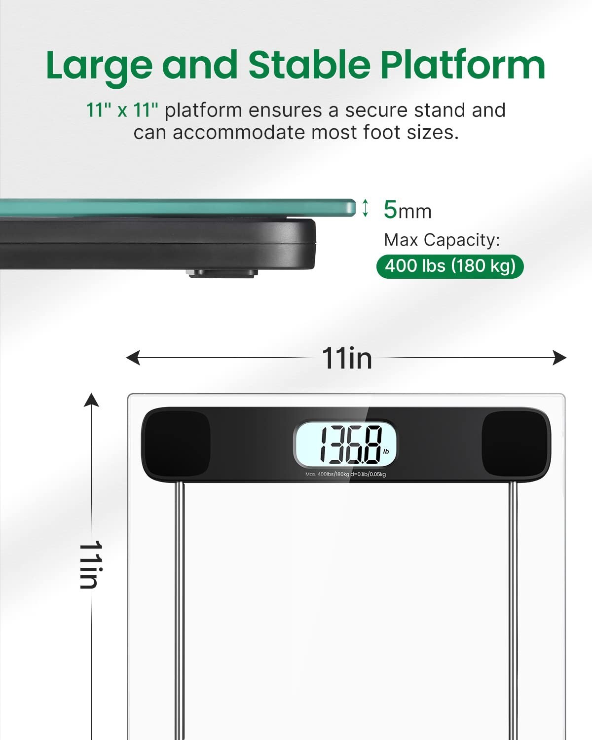 Body Weight Scale with Step-on Techology Bathroom Scale Highly Accurate 400lbs