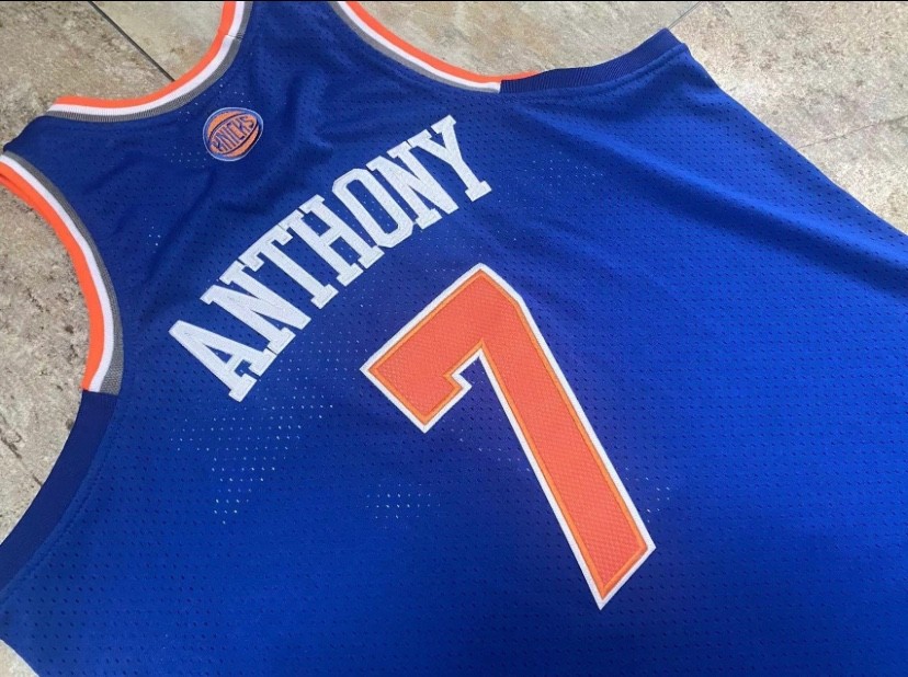 New York Knicks Carmelo Anthony retro vintage blue basketball jersey