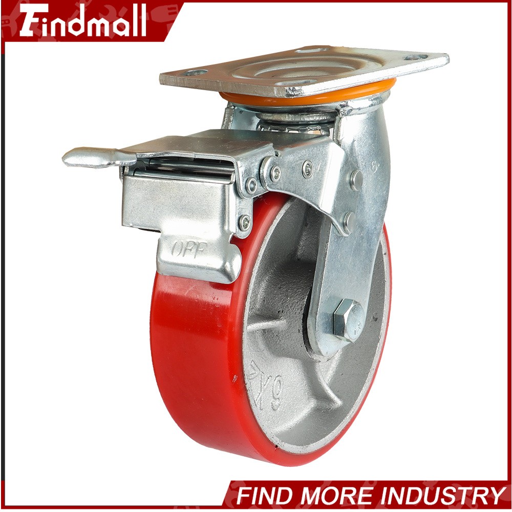 Findmall 4 Pack 6" Heavy Duty Caster Wheels Swivel Plate Total Lock Brake Red