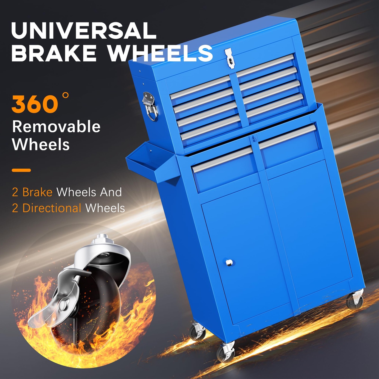 Blue Tool Chest 5-Drawer Rolling Tool Chest with Detachable Top Tool Box Tool