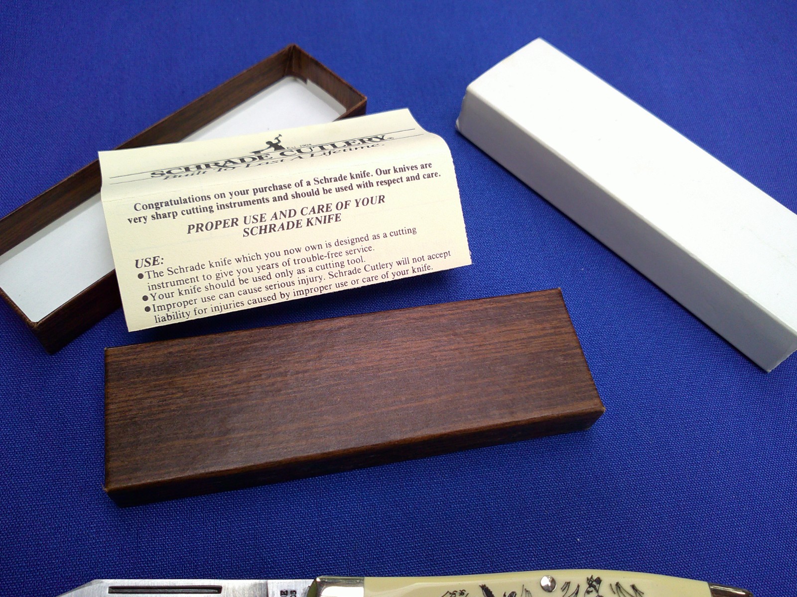 Vintage Schrade Scrimshaw SC505 3 Blade Pocket Knife New in Box Two Ducks Mint