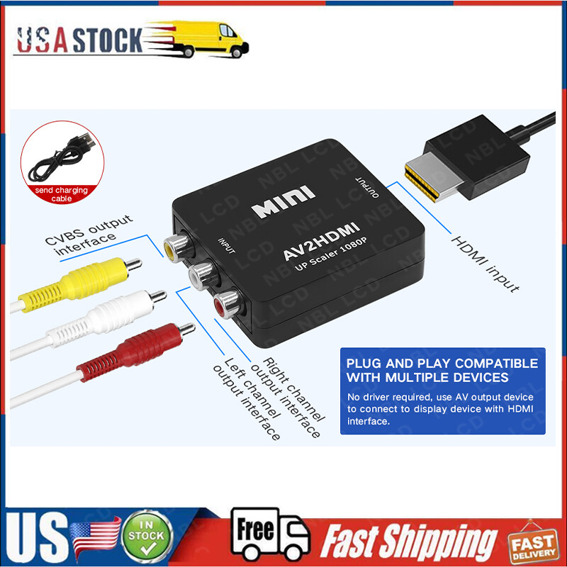 RCA to HDMI Converter Adapter RCA AV 1080P Audio Video Adapter Composite CVBS