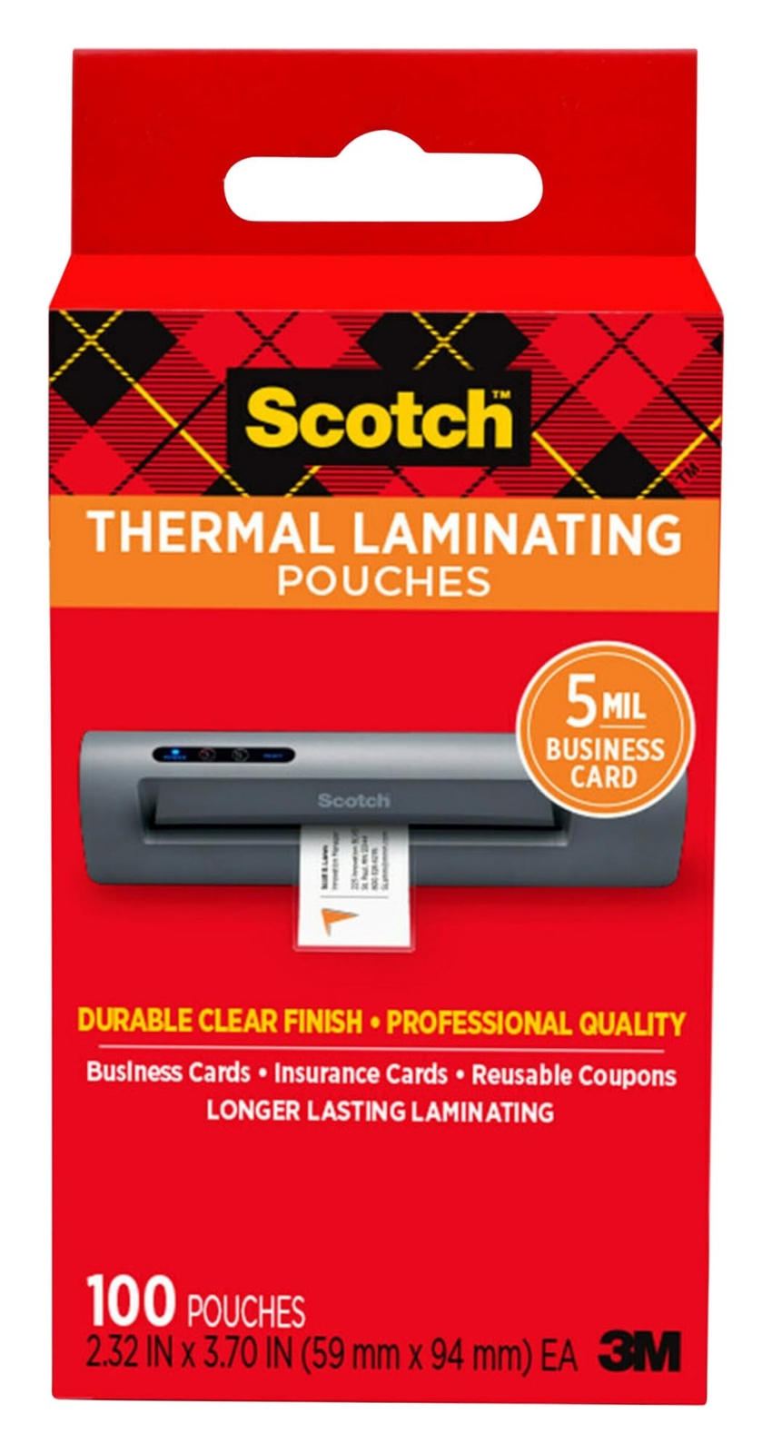 Thermal Laminating Pouches 100 Count Clear 5 mil. Laminate Business Cards Ban...