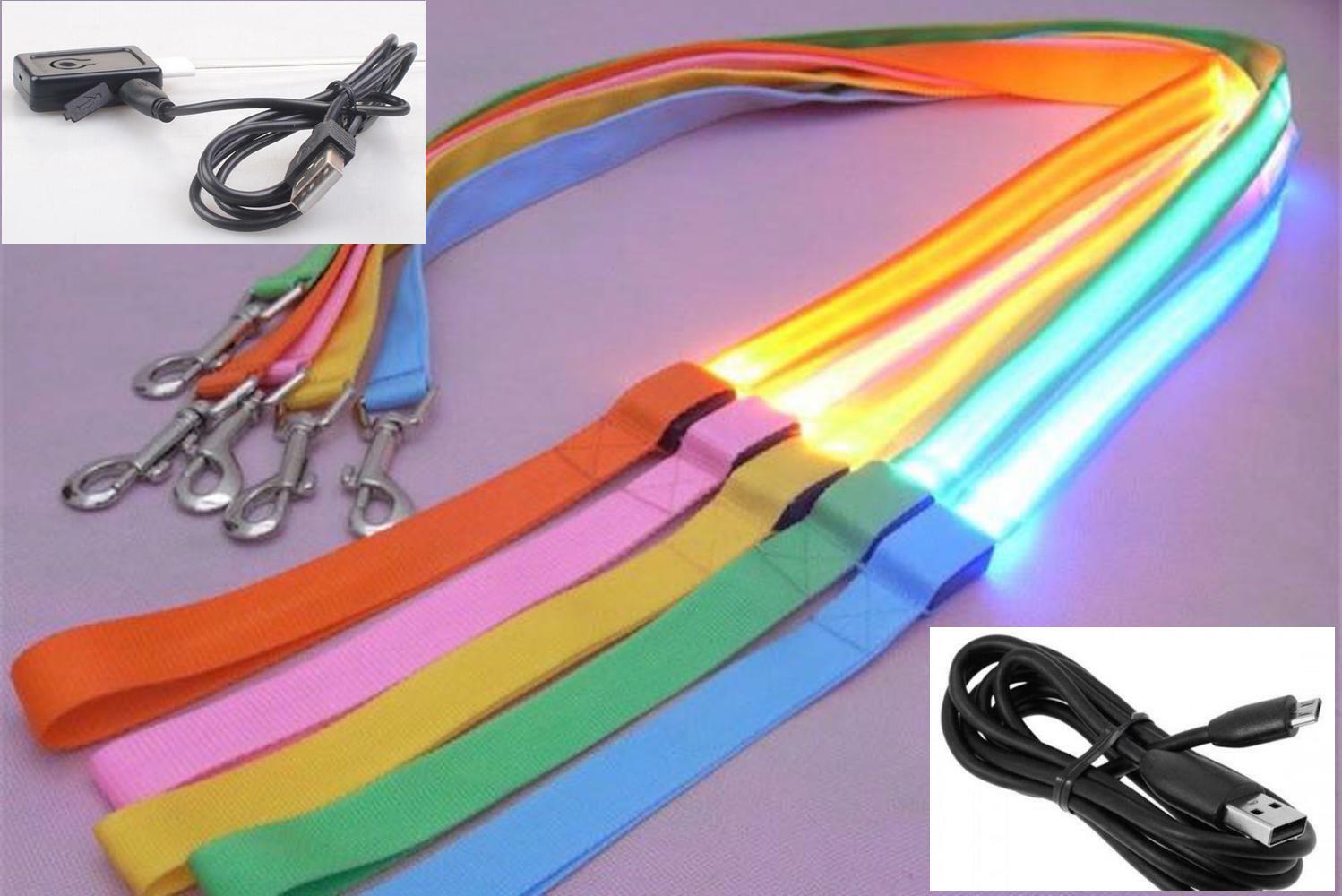 RECHARGEABLE 1FT-LED 4FT-LEASH glow light Dog Pet Safety Lead FOR Collar Harness
