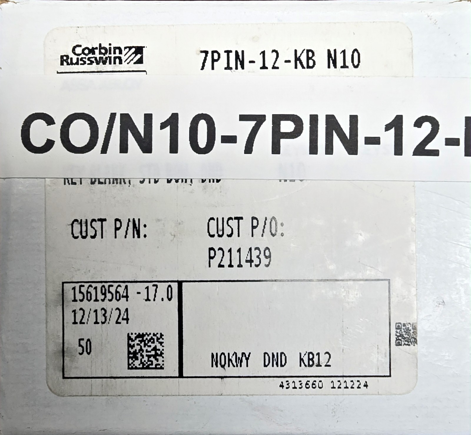 PACK OF 50 - Corbin Russwin N10-7PIN-12 7-Pin Keyblank, N10 Keyway