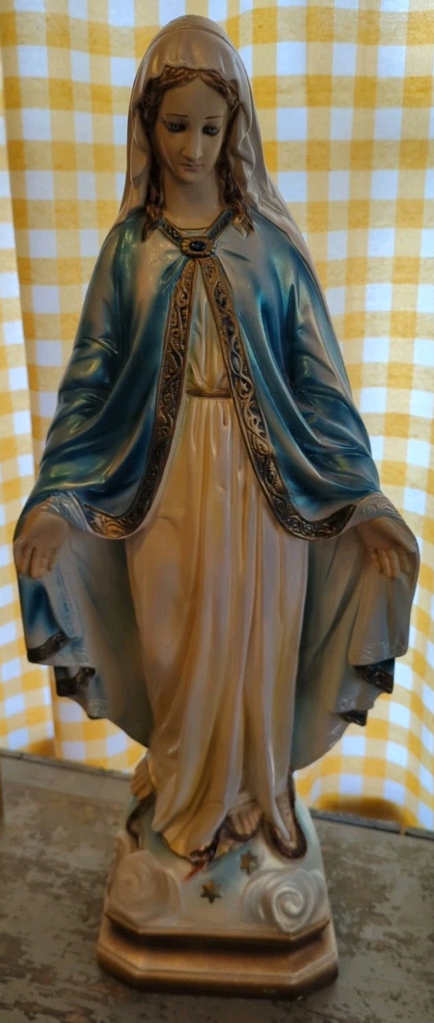 Beautiful Older Plaster Chalkware Statue of Mary, Our Lady of Grace, 26 1/4" T