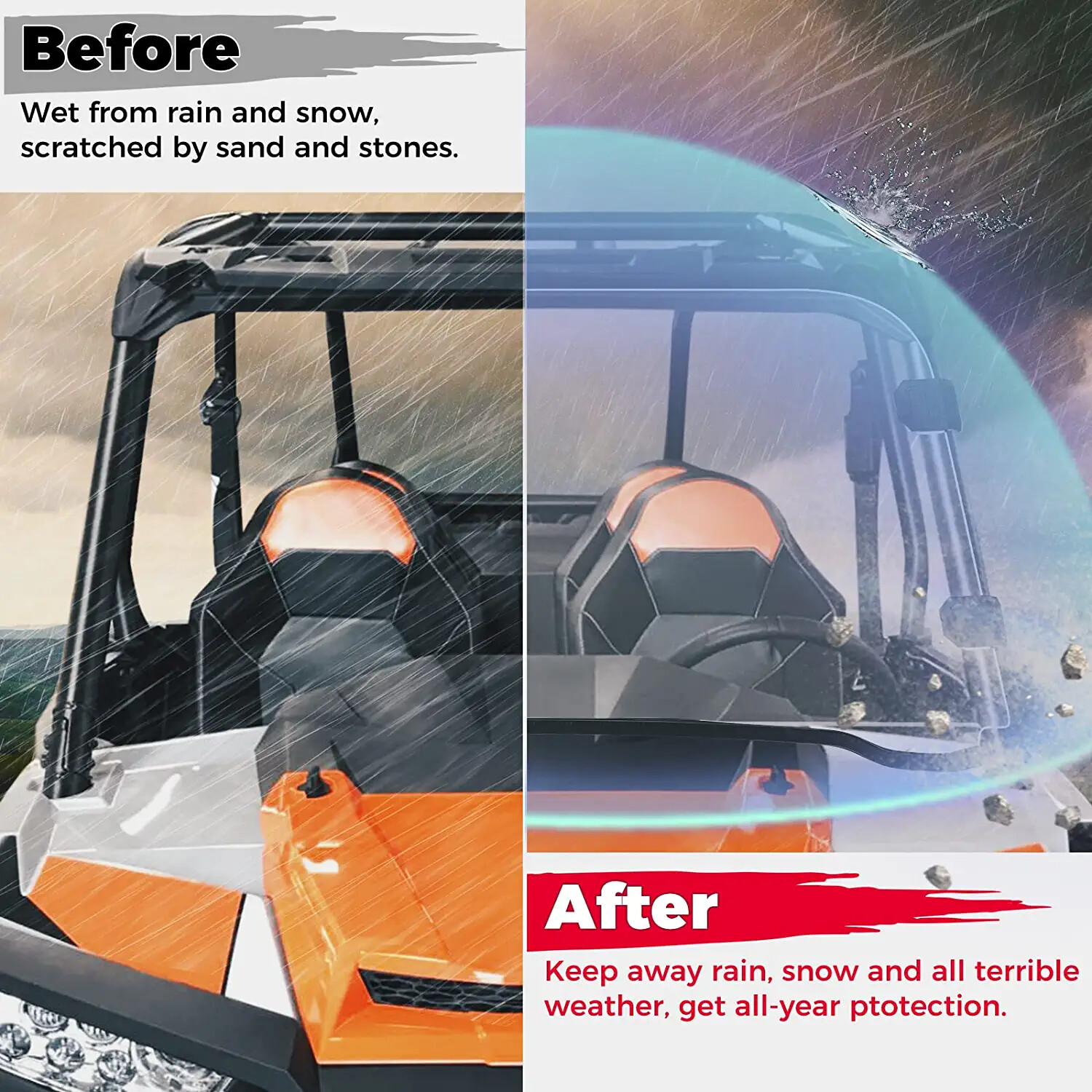 KEMIMOTO UTV Full Windshield PC For Polaris RZR 570 800/4 800S XP 900/4 2008-19