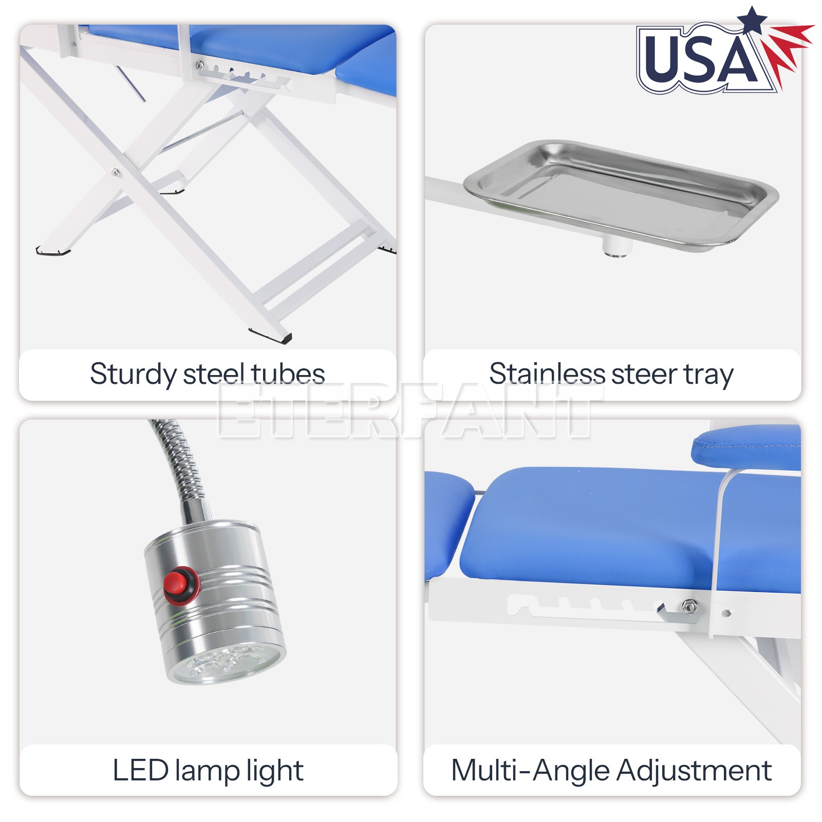 Dental Folding Chair Air Turbine Set Blue/6LED 8W/9W Oral Light for Dental Chair