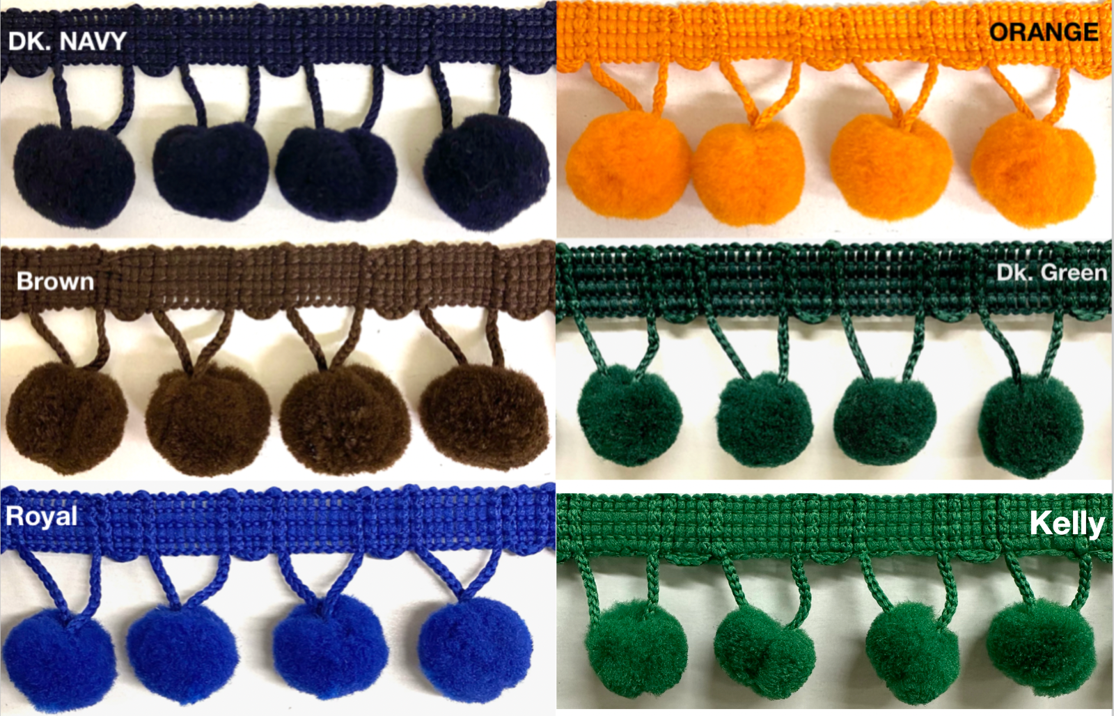 5/8" Pom Pom Poly Ball Fringe - MADE IN USA - 12 Continuous Yards - Many Colors!