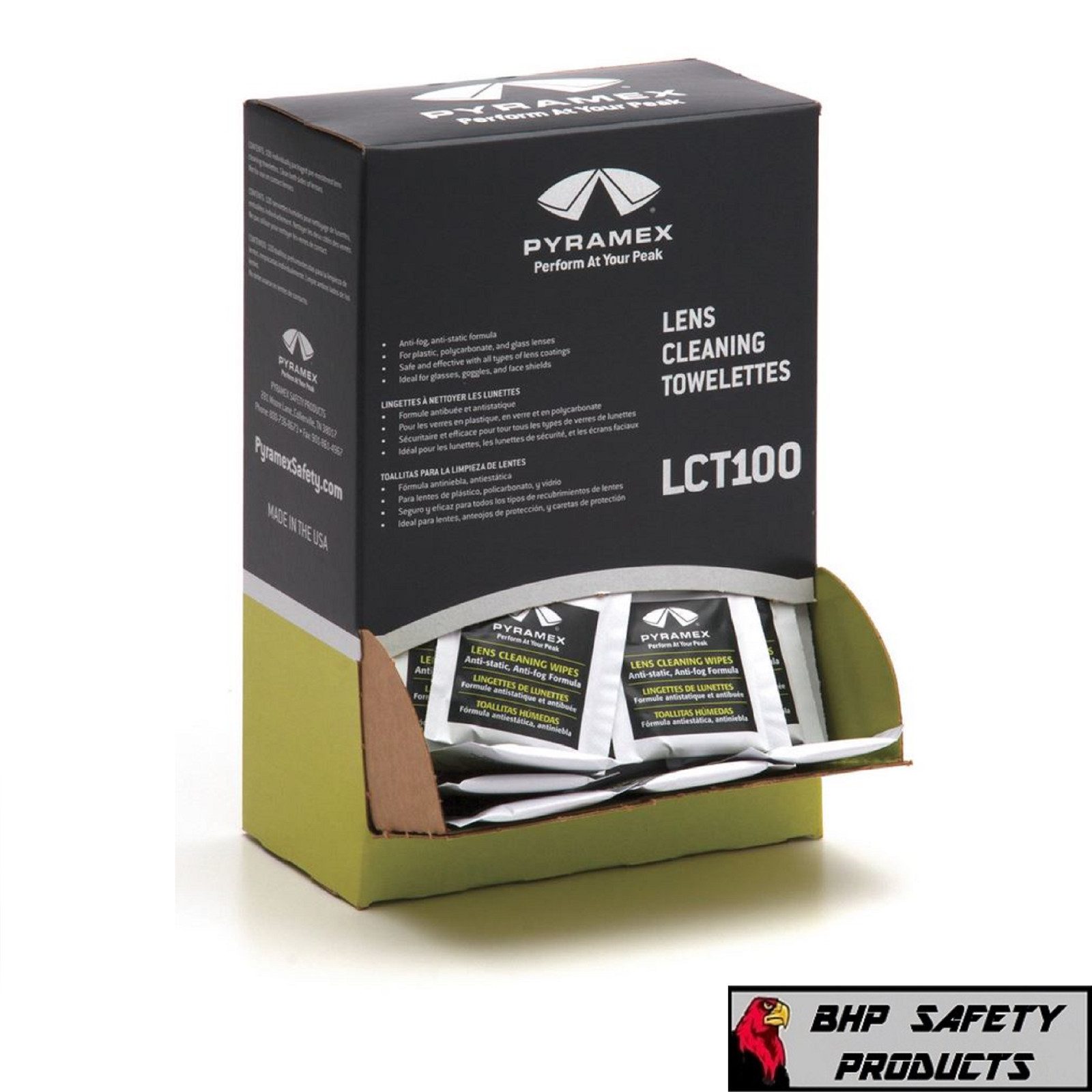 PYRAMEX LCT100 LENS CLEANING WIPES TOWELETTES, ANTI-STATIC (100 PER BOX)