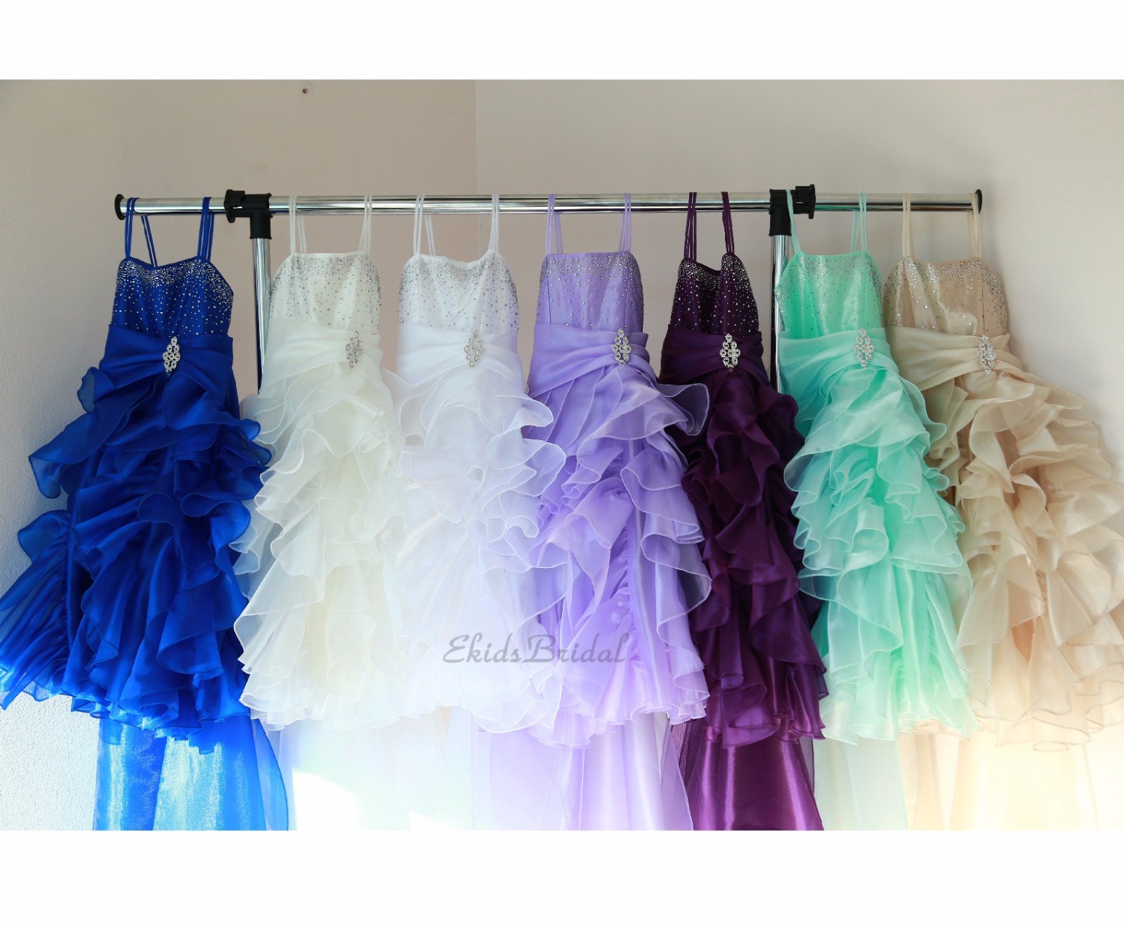 Rhinestone Organza Pleated Ruffled Flower girl dress Junior Formal Pageant 164s1