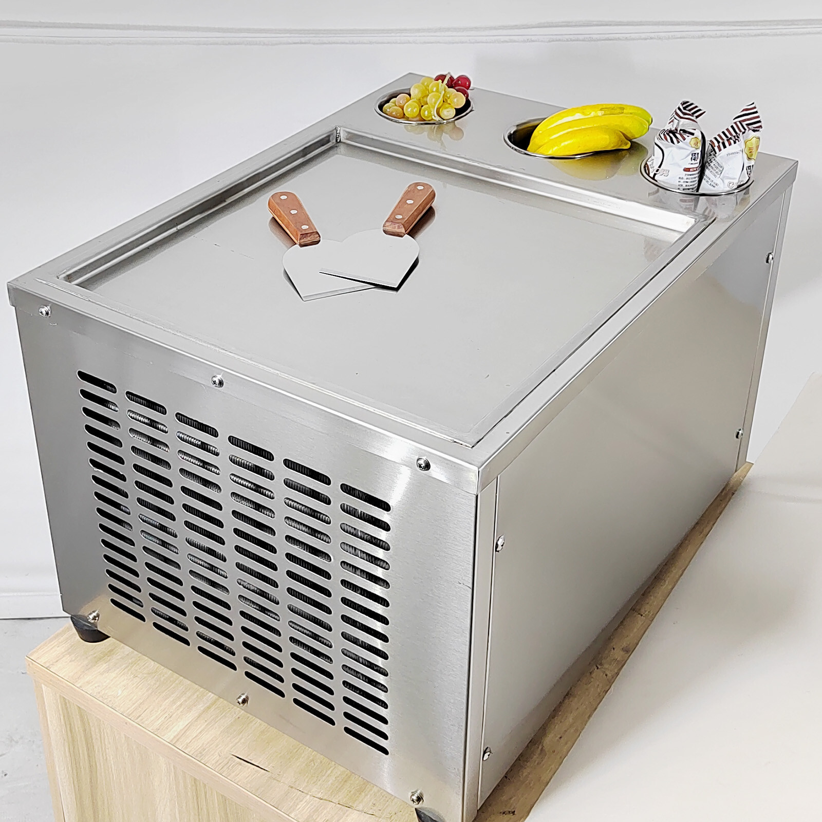 Kolice Commercial 45x45cm Fry Ice Cream machine single square pan-3 tank