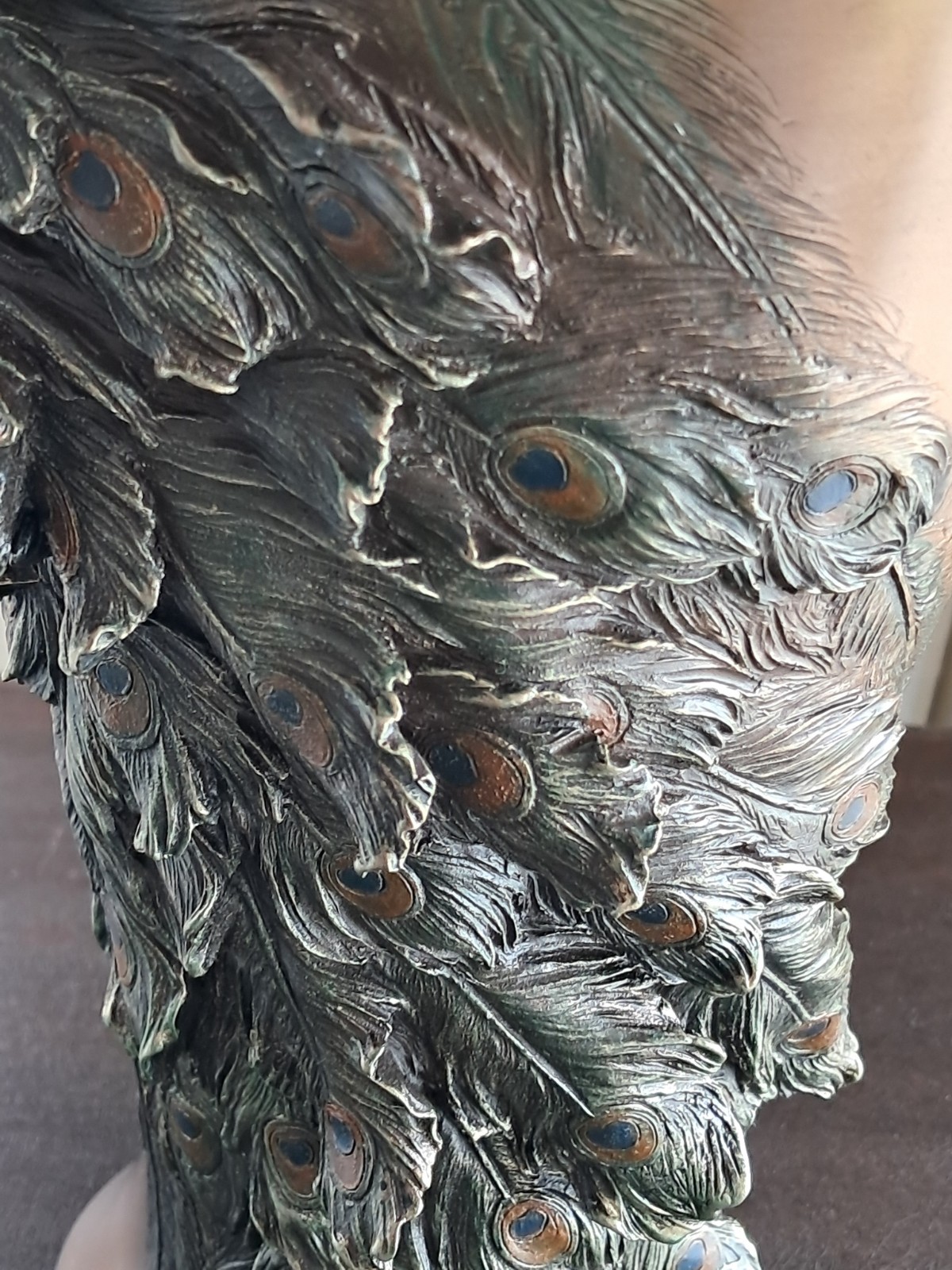 Bronze Style Prunus And Peacock Large Decorative Flower Vase ~ 19.5" Signed