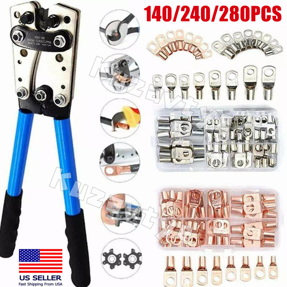 140/280Pcs Battery Cable Lugs Eyelets Copper Ring Terminal Crimp Wire Connectors