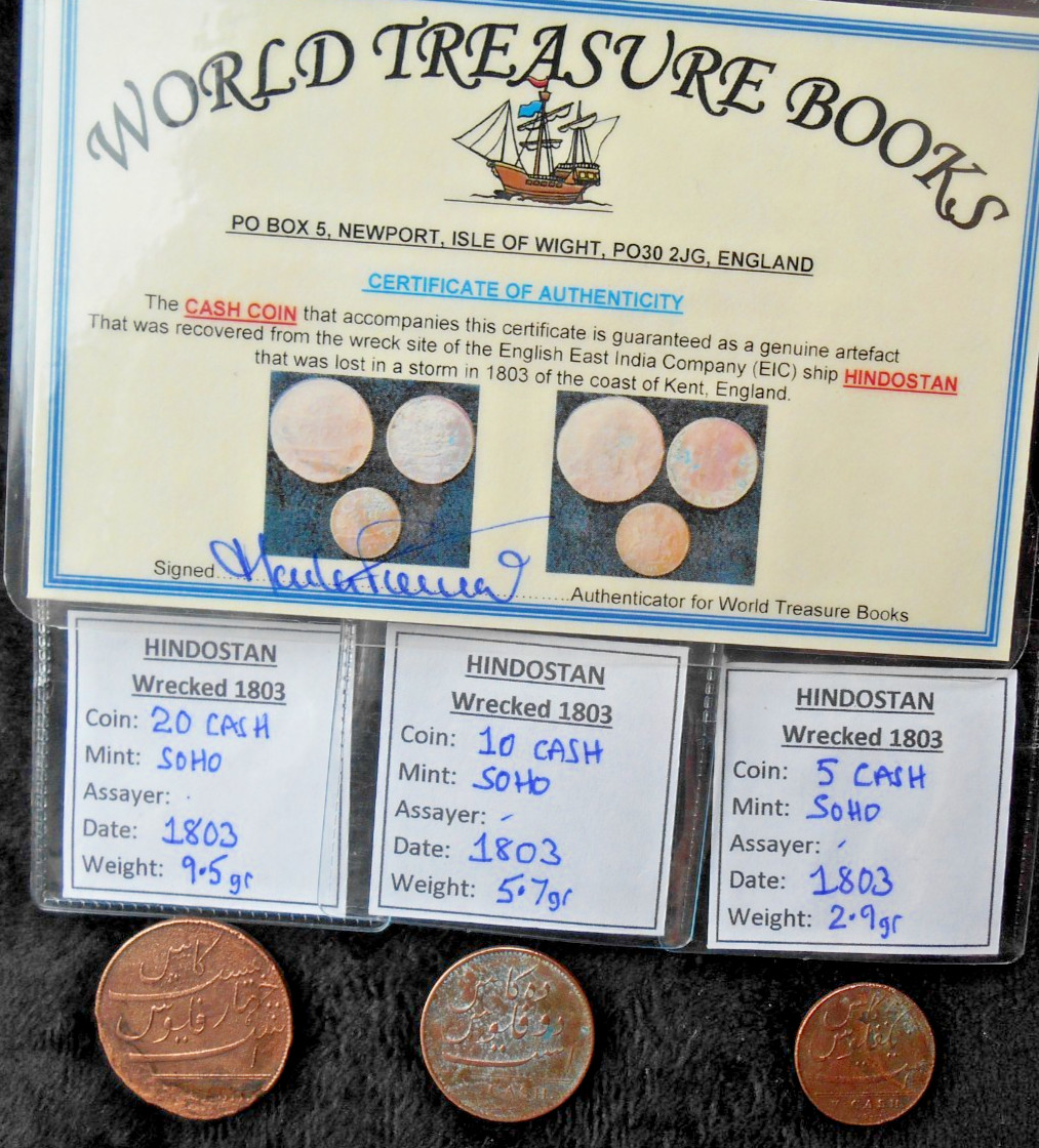 Shipwreck TREASURE coins HINDOSTAN wreck 1803 EAST INDIA Co SHIP 20+10+5 cash !
