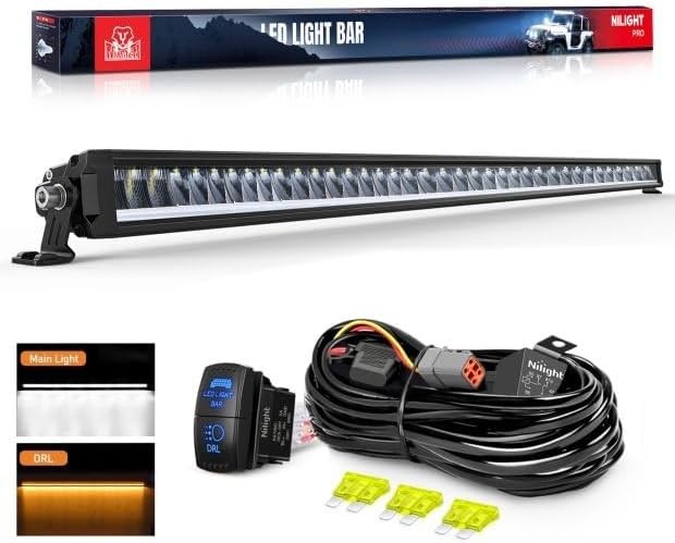 Nilight 50.5 Inch LED Light Bar with Amber DRL 210 W Single Row Flood Spot Combo