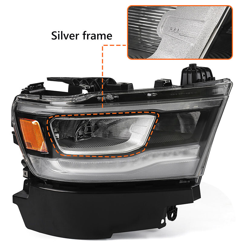 Passenger For Dodge RAM 1500 2019 2021-2023 Full LED DRL Chrome Headlight Lamp