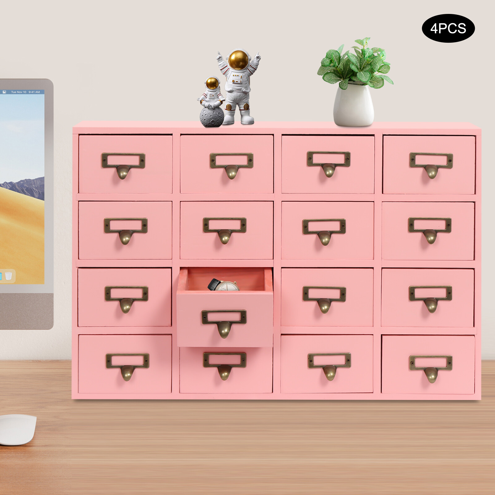 Vintage 4 PCS Drawer Cabinets Pink 64-Drawer Storage Box Storage Cabinet