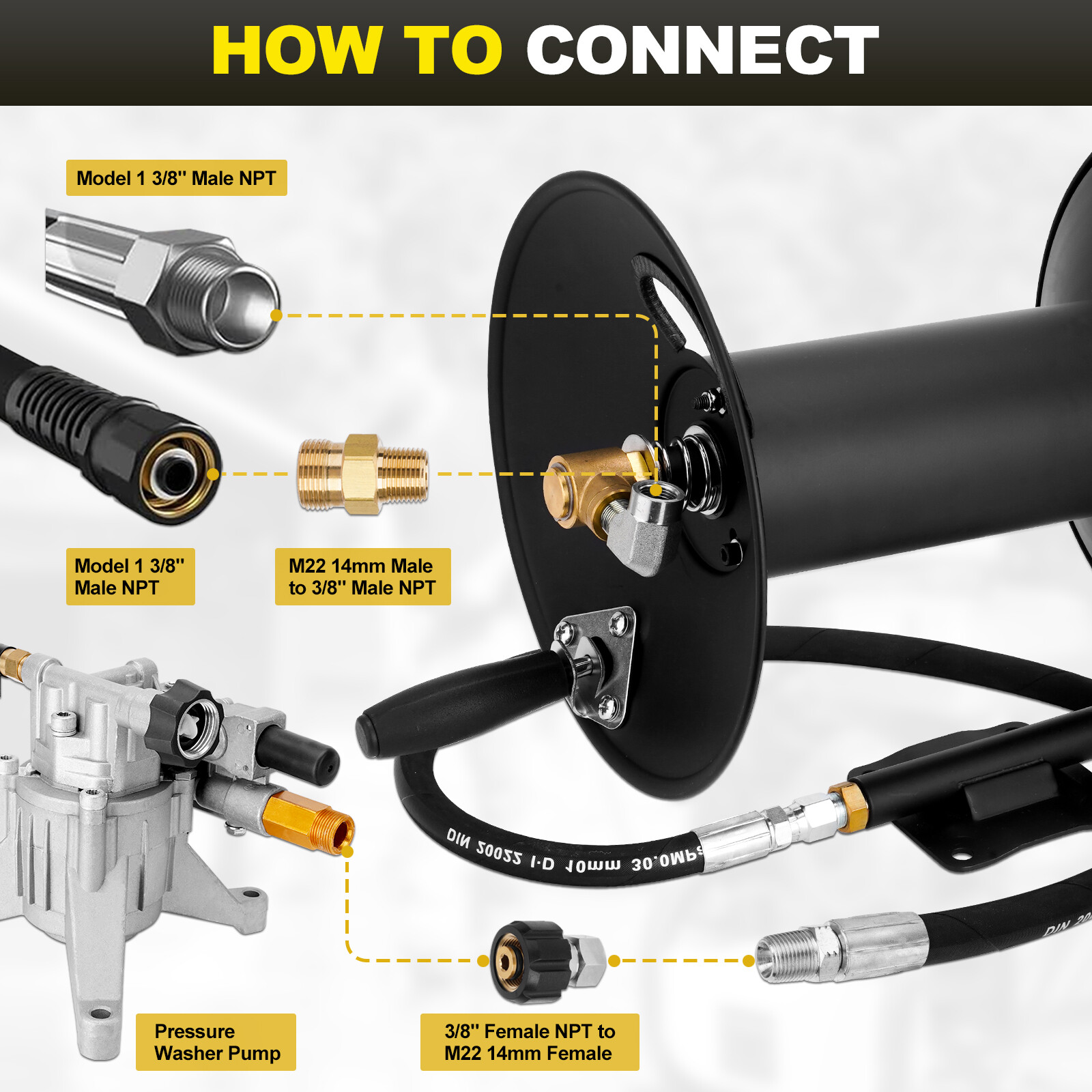 Pressure Washer Hose Reel W/ Jumper Hose for 3/8"NPT X100ft 4000PSI Retractable