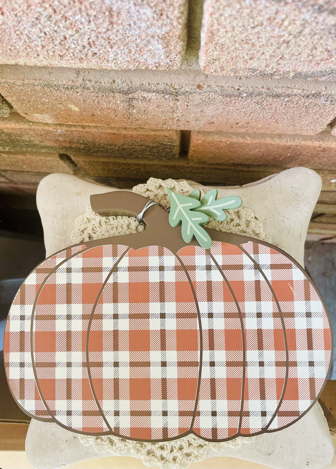 Orange Plaid Chunky Pumpkin Shelf Sitter