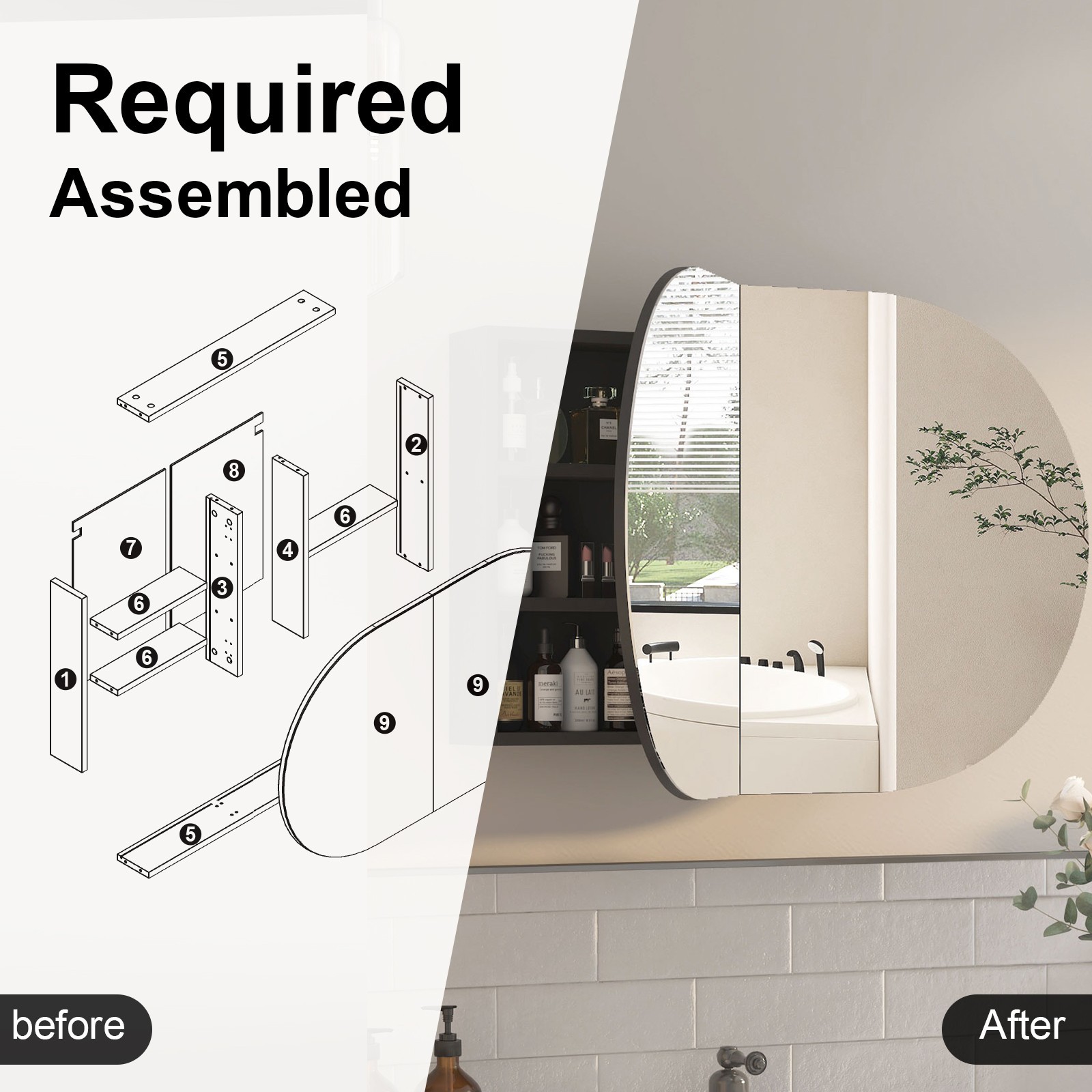 Oval Medicine Cabinet with Mirror Bathroom Mirror Cabinet with 5 Storage,2 Doors