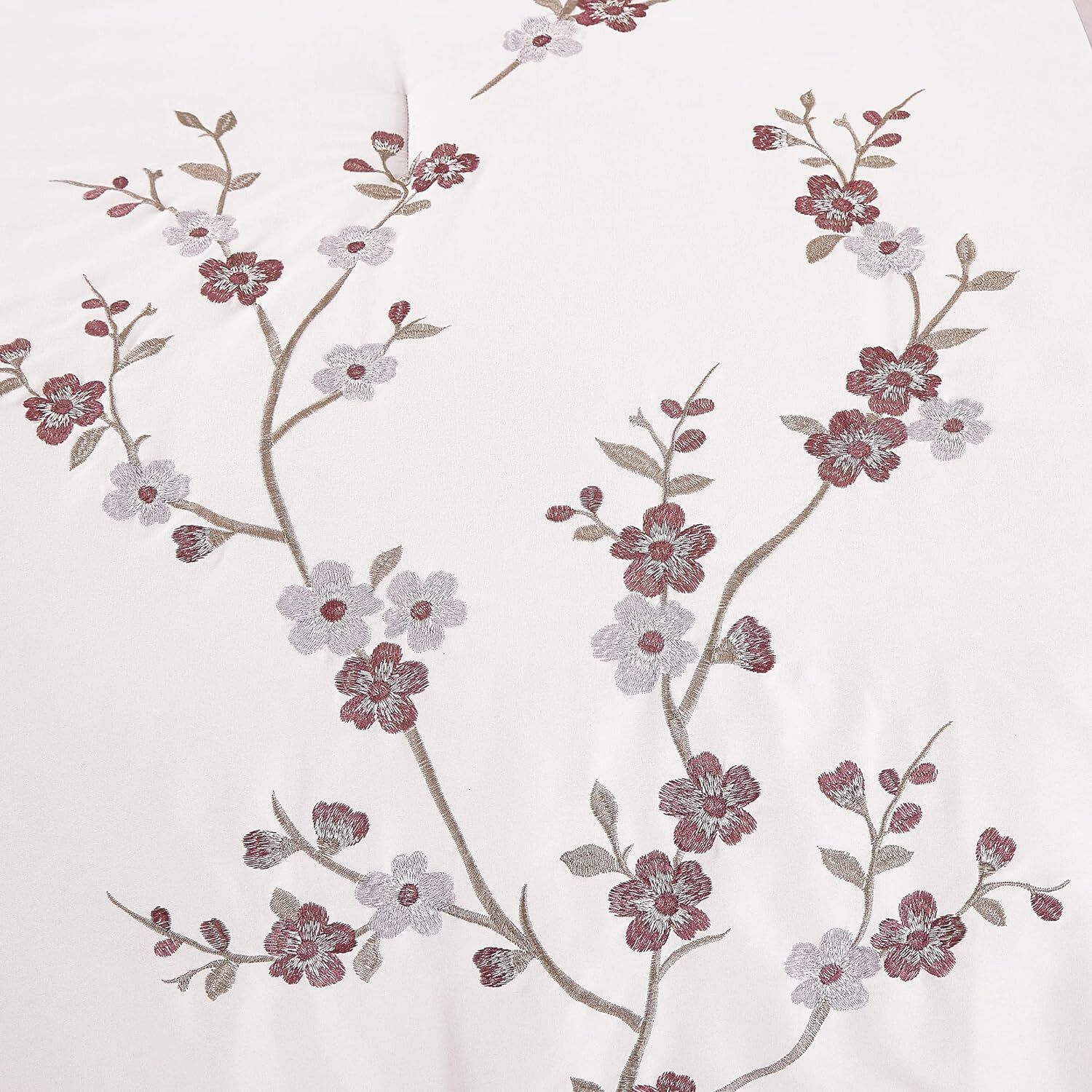 Chezmoi Collection 7-Piece Bed in a Bag Cherry Blossom Embroidery Comforter Set