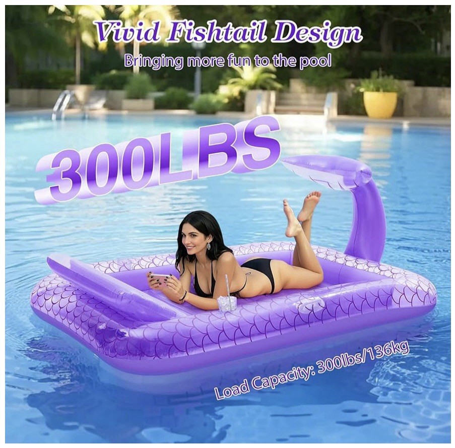 Moko Pool Floats Adult, Large Floating Bed with Ice Bar, Tanning Bed, 71.6x47.2"