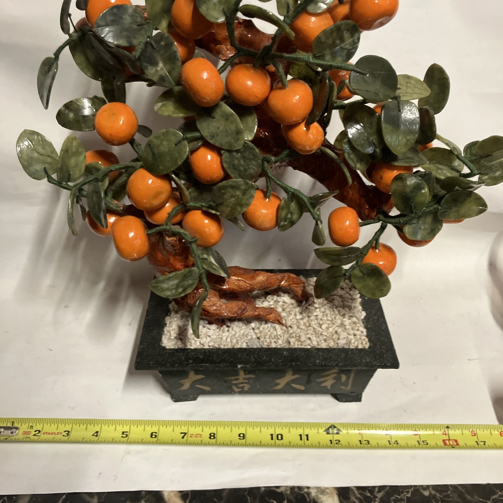 Large Mandarin Orange Jadeite Leaves Bonsai Tree Feng Shui Marble large Stone