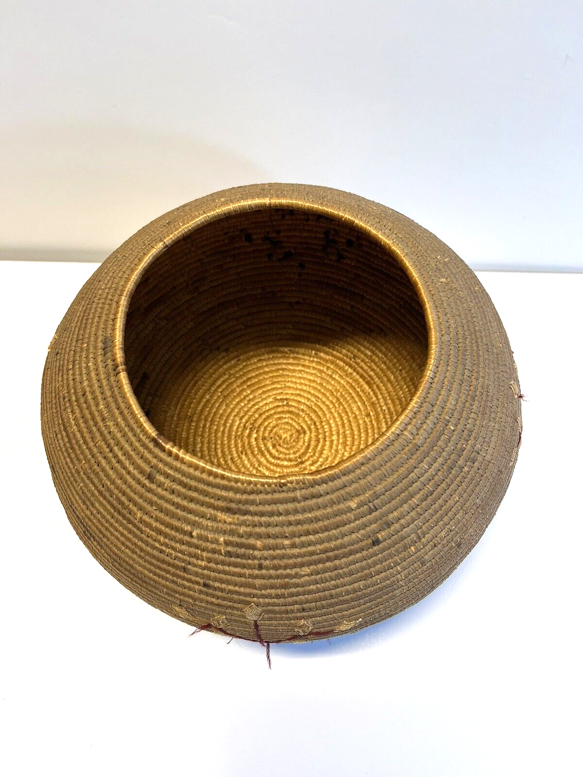 Native American Alaskan Indian Inuit Basket; Embroidery; Large; Late 1800's