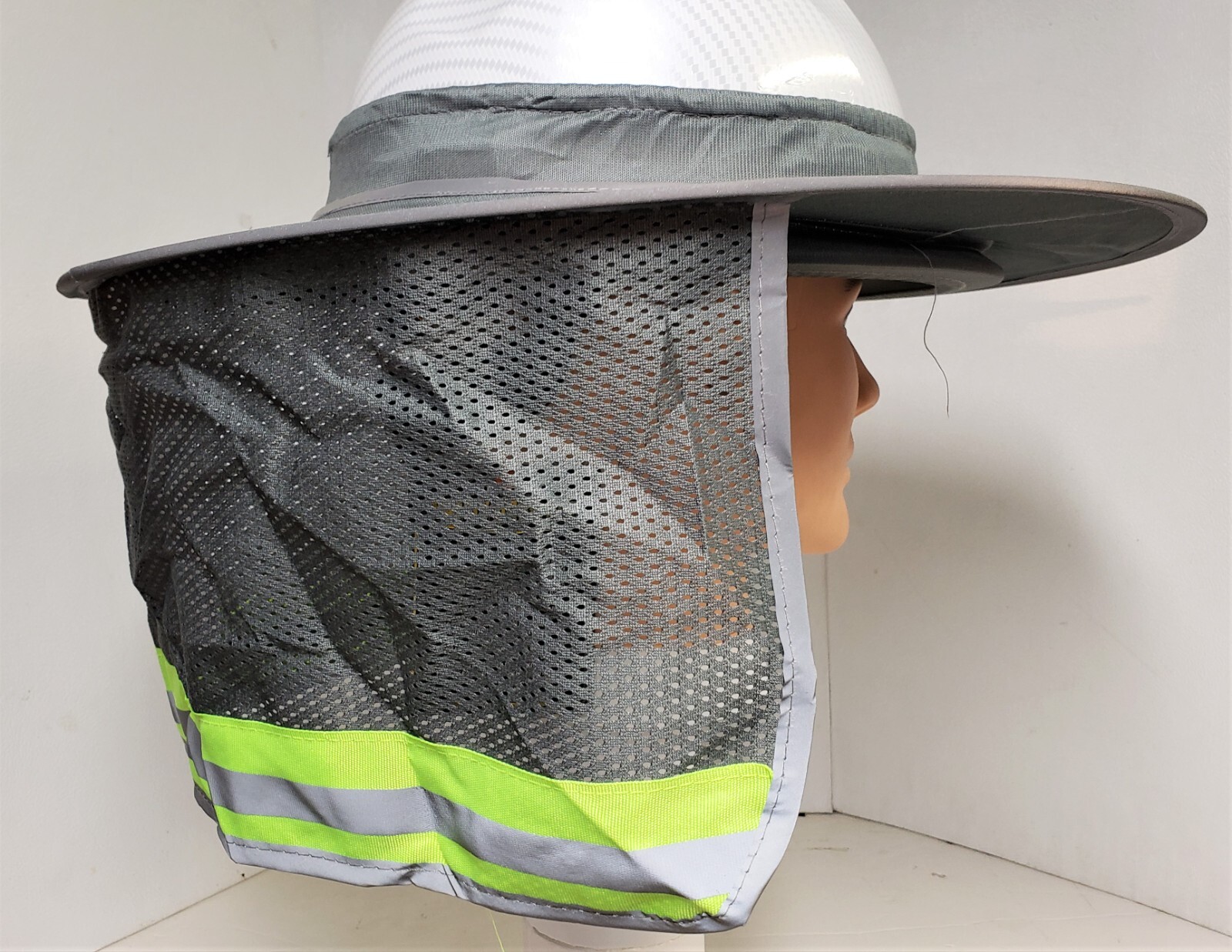 GREY Hard Hat Sun Shade Visor Full Brim Mesh Neck HI VIS REFLECTIVE STRIPE