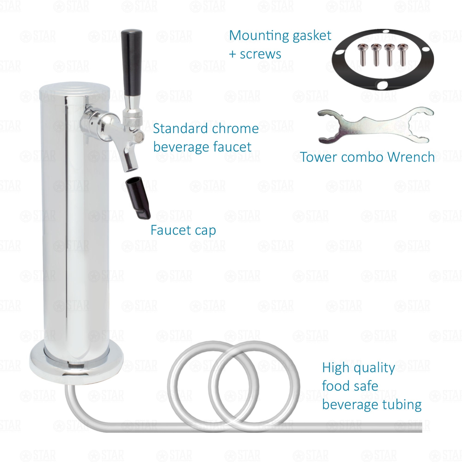 1 Tap Tower Draft Beer Sankey D Keg Kegerator Keezer Conversion Kit 5lb CO2 Tank