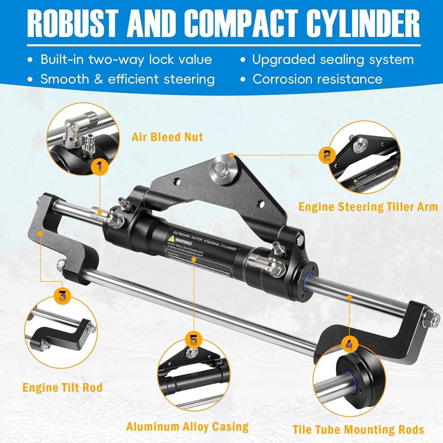 HC5345-3 For SeaStar Hydraulic Steering Cylinder Ram Marine Boat Outboard 300HP