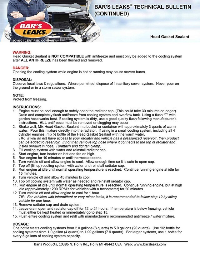 NEW! Bar's Leaks LARGE 20 oz Head Gasket Sealant Repair -Stops all coolant leaks