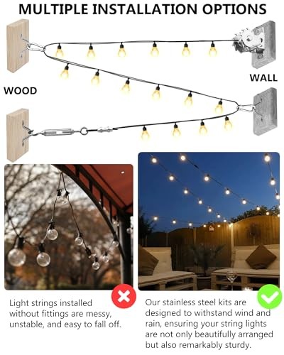 String Light Hanging Kit Outdoor 164 Ft Vinyl Coated Cable and Winch 164 Feet