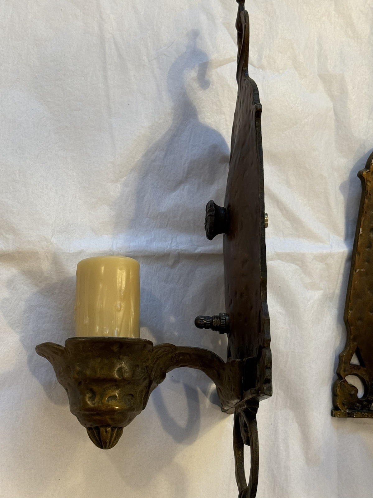 Antique Virden Dog Head Wall Sconces Arts Crafts Hammered Tudor