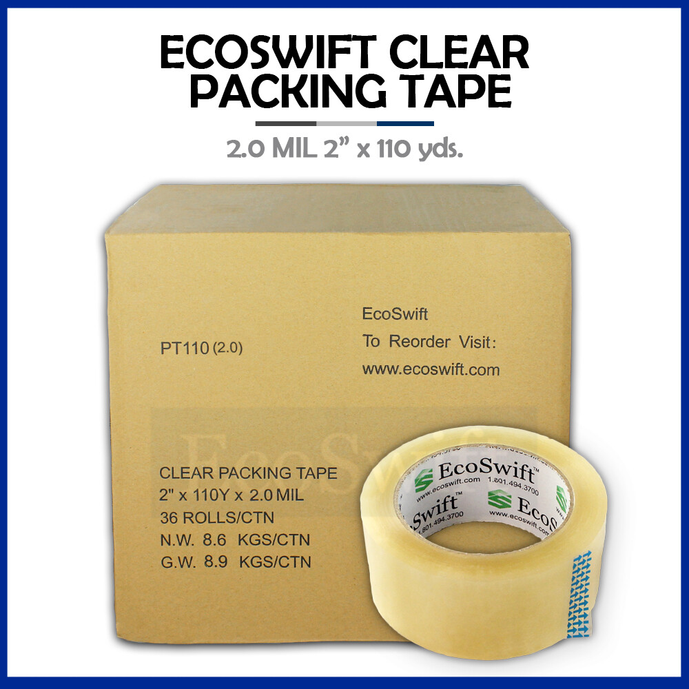 36 ROLLS EcoSwift Carton Box Packaging Packing Tape 2mil 2" x 110 yard (330 ft)