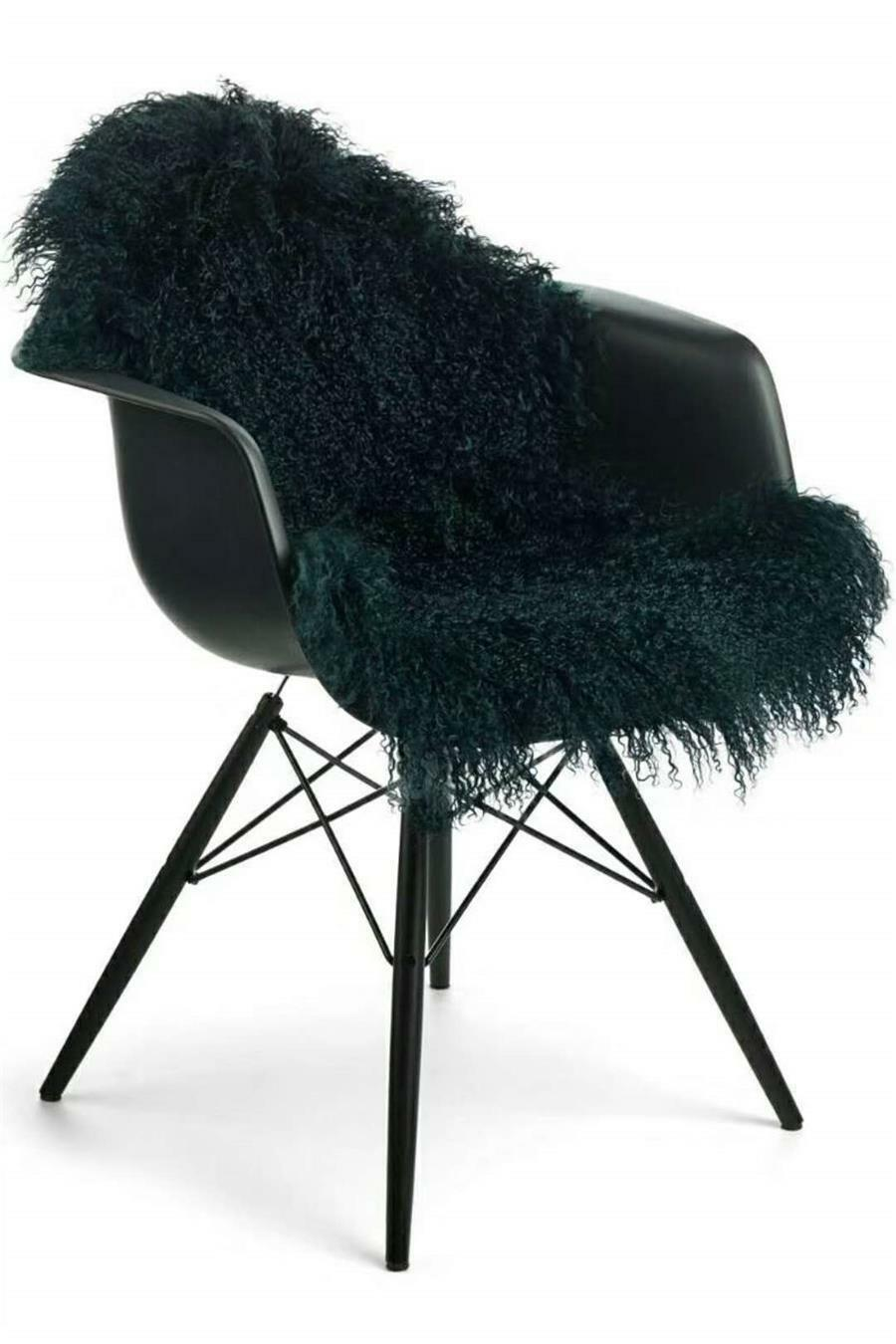 BLACK MONGOLIAN TIBETAN SHEEPSKIN RUG THROW LAMBSKIN FUR HIDE PELT CURLY HAIR