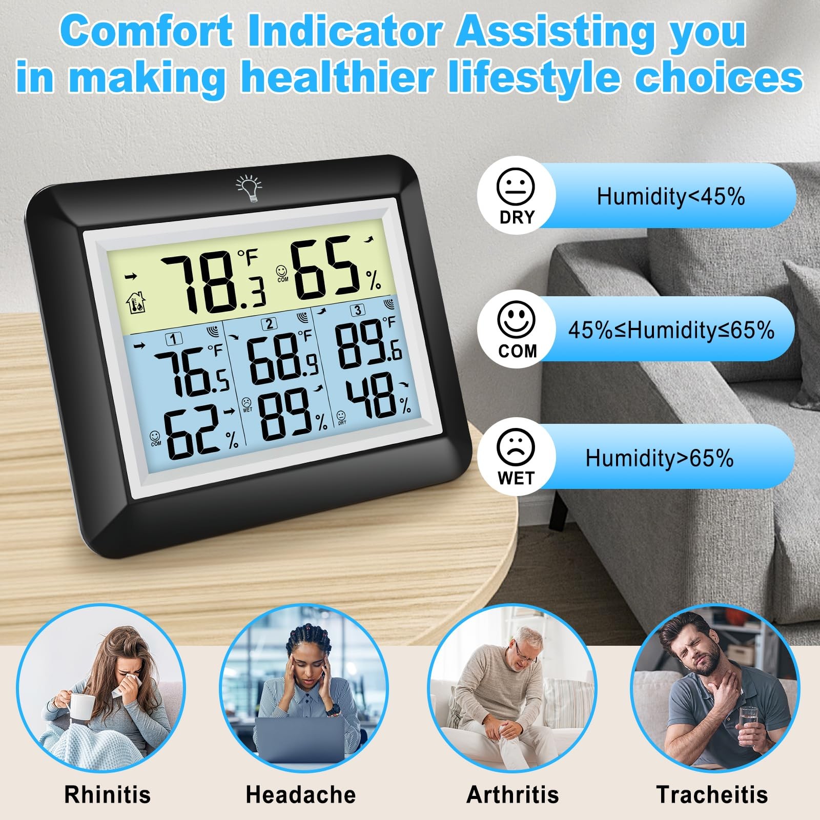 Best Urageuxy Indoor Outdoor Thermometer Wireless with 3 Sensors 328ft Range
