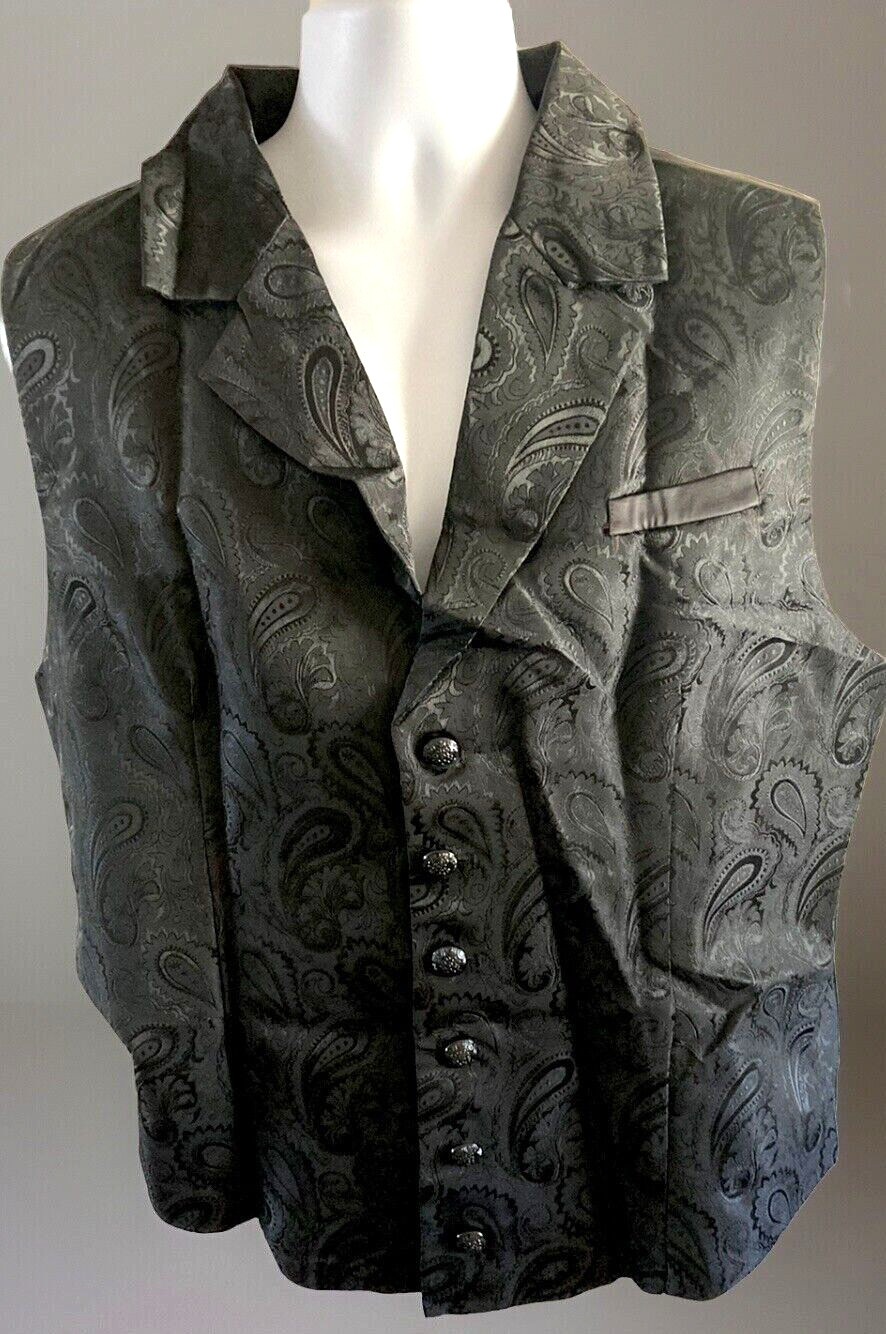 Men's Sz L Black Vest Renaissance Goth Costume Vampire Victorian Steampunk Style