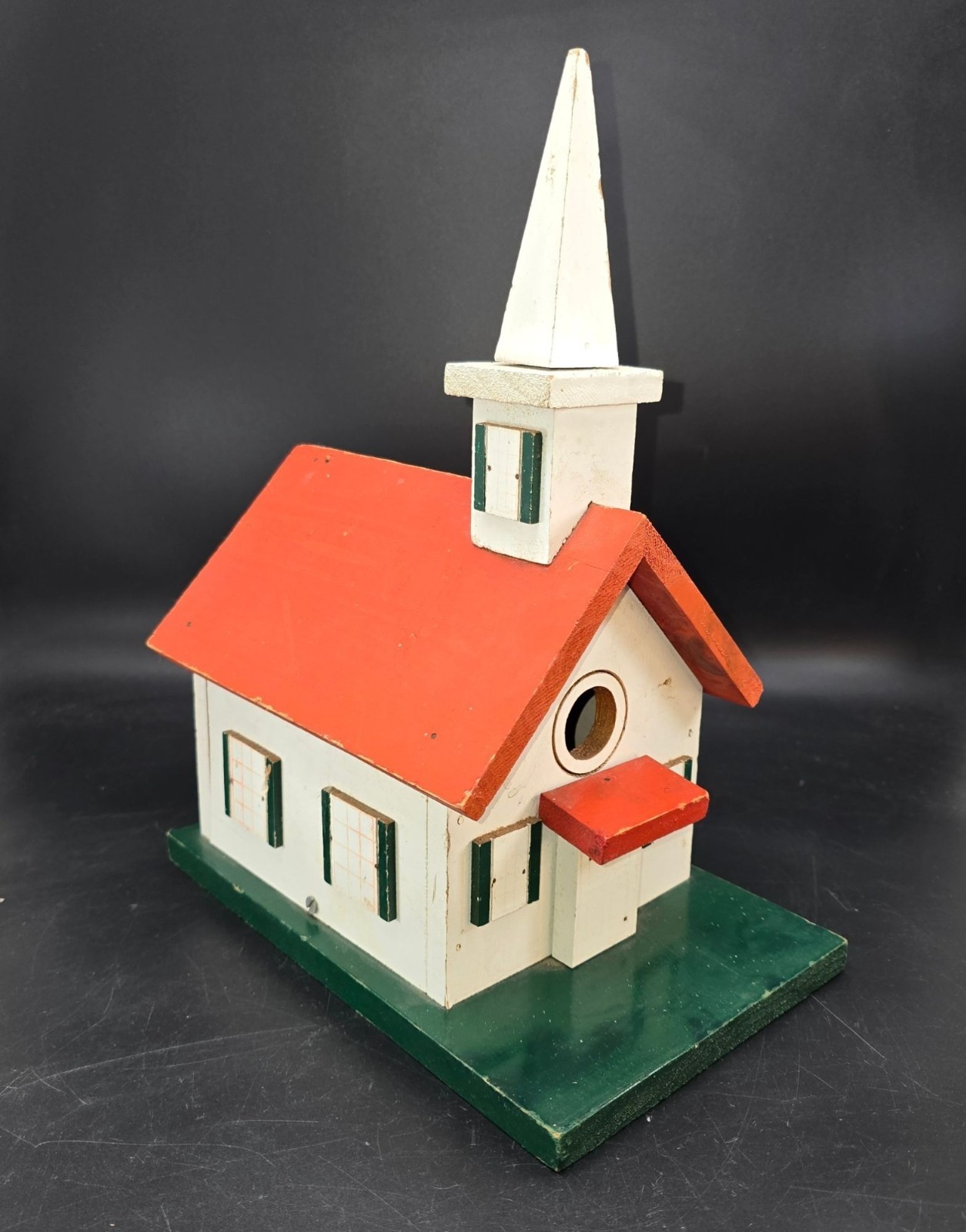 Vintage Handcrafted Wooden Church Birdhouse With Red Roof & Steeple CM2250