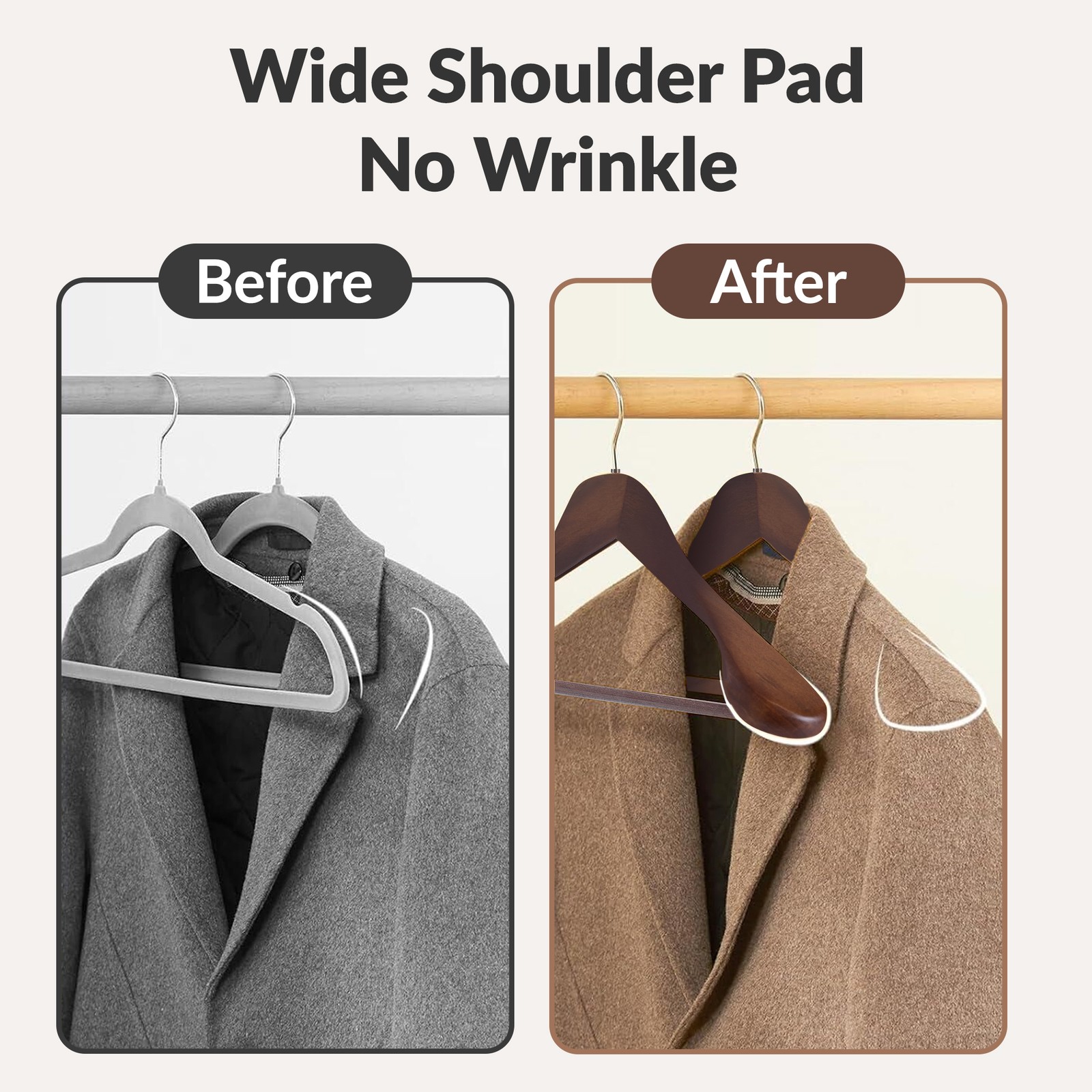 24-60x Solid Wood Outerwear Hangers 2.4" Wide Shoulder Clothes Hanger Suit Pants