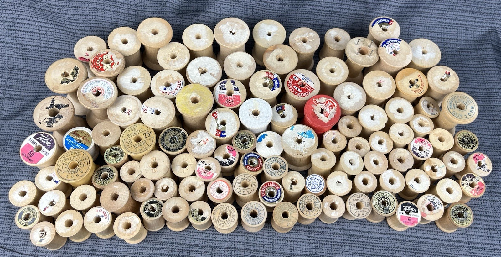 Lot of 112 Vintage Empty Wooden Sewing Thread Spools Various Brands & Sizes