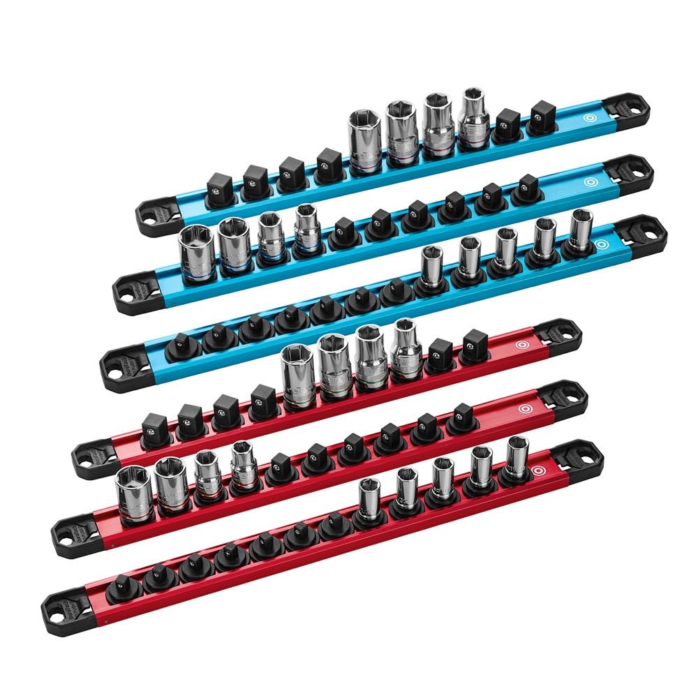 DURATECH 6PCS Magnetic Socket Organizers Set 1/4" 3/8" 1/2" Aluminum Rail Holder