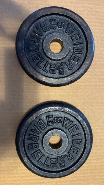 (Set of 2) Weider 5 lb Barbell Weight Plates  Standard 1"  ~ 10 lb Total