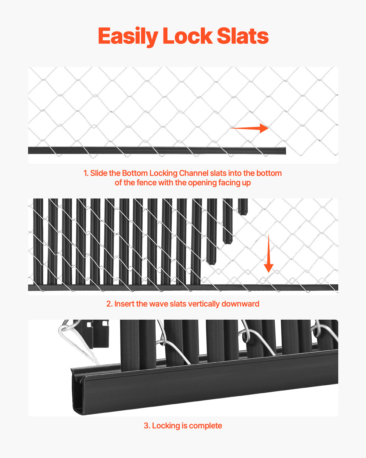 Chain Link Fence Privacy Slats Single-Wall for 6' High Fence Bottom Lock Black