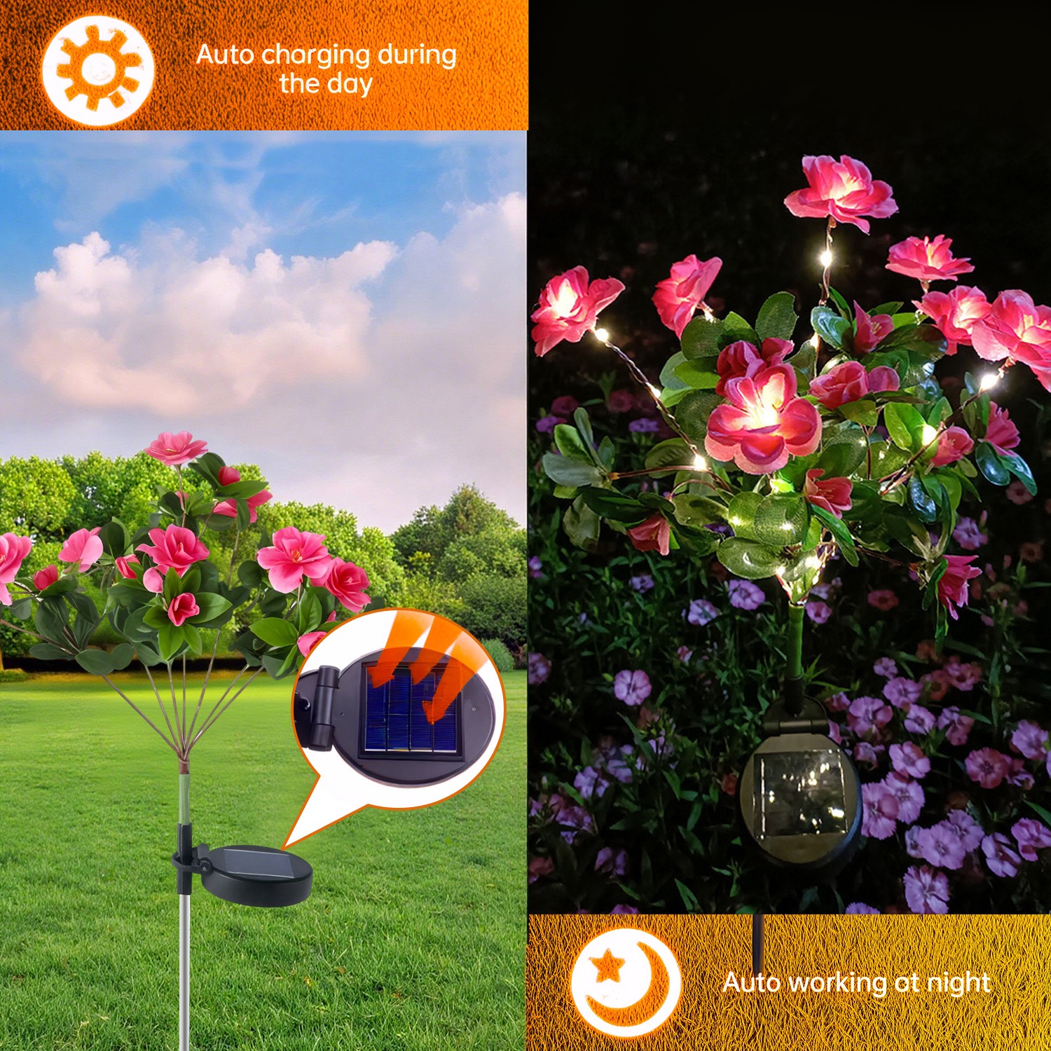2Pack Solar Flower Light Outdoor Artificial Azalea Lights Waterproof Garden Yard