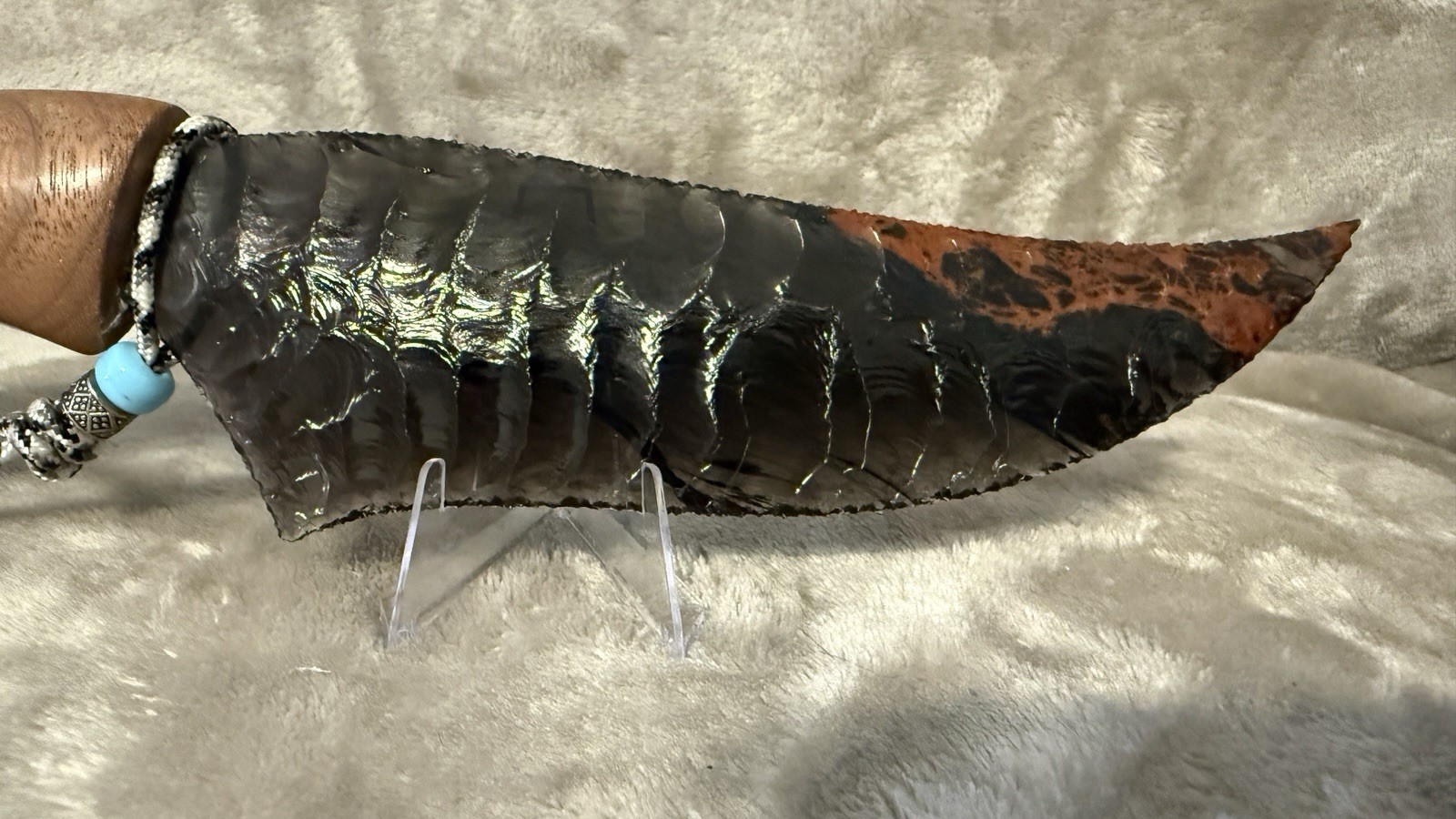 Handmade 6” Obsidian/Mahogany Obsidian Fixed Blade Knife Wood/Resin Handle