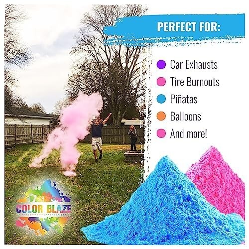 Color Blaze Gender Reveal Powder 75g Packets - Set of 10 (5 Pink / 5 Blue) Baby