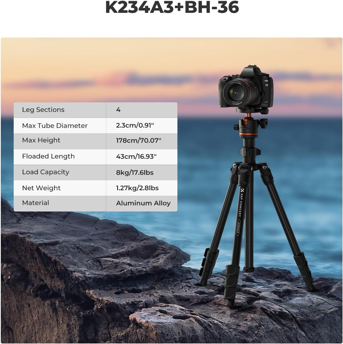 K&F Concept 70" Camera Tripod Lightweight Travel DSLR Tripod with 360° Ball Head